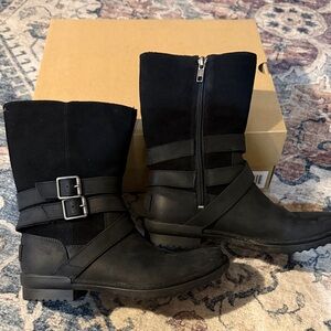 UGG Black Moto Boots with Buckle Detail
